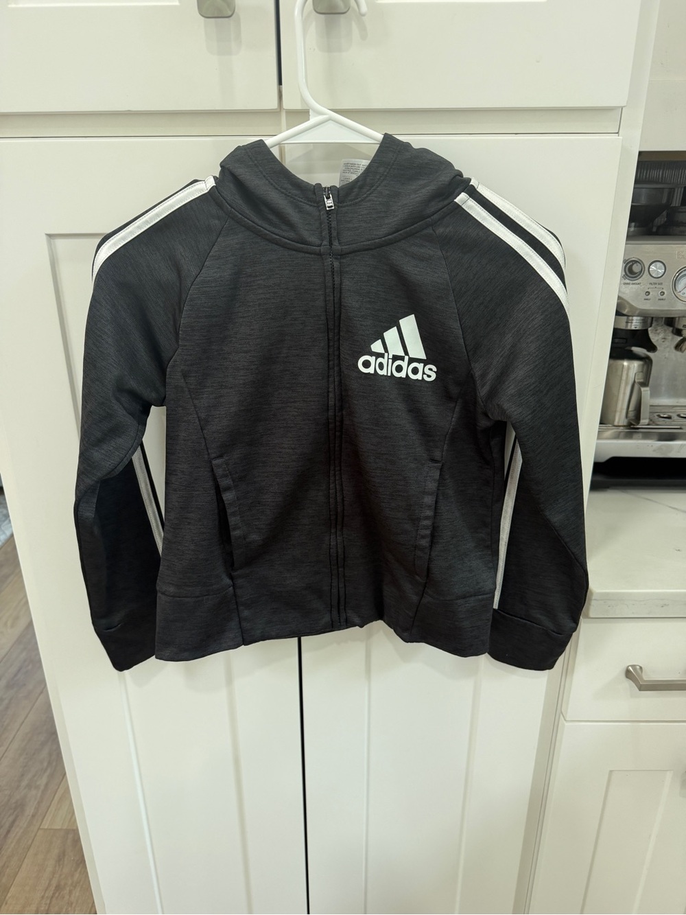 adidas Black Kids Zip Hoodie with White Stripes
